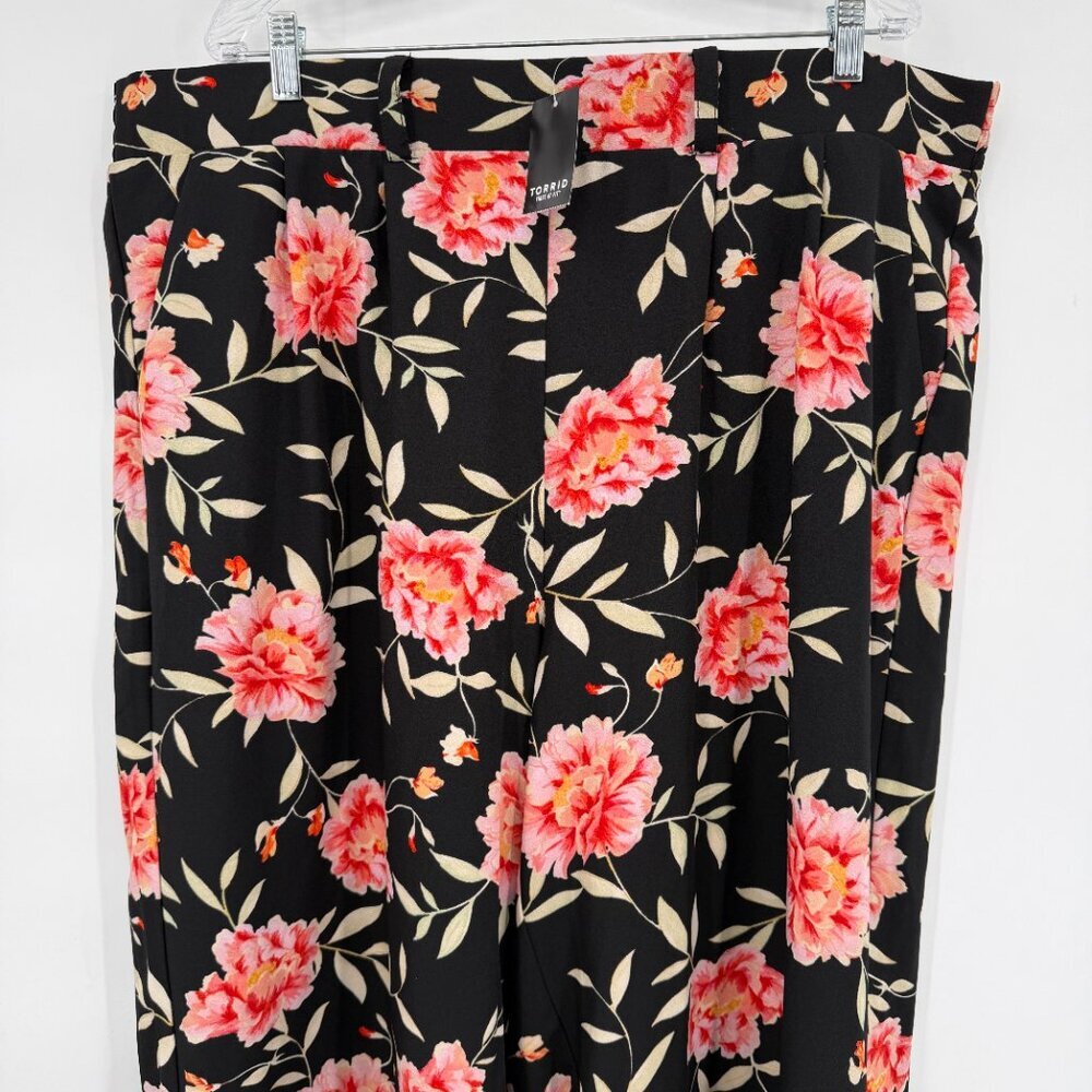Torrid Floral Festival Front Tie Wide Leg Black Pink Size 3 (22/24) NWT - Picture 2 of 10